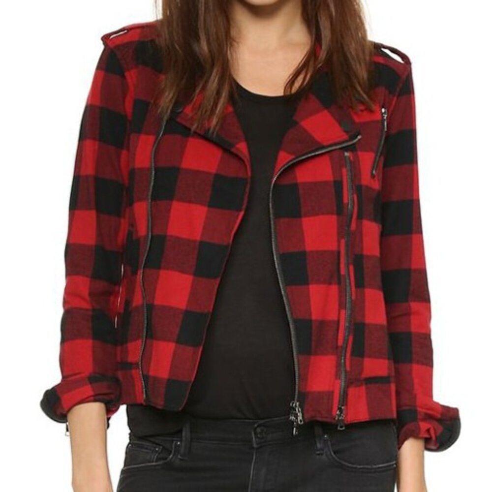 HUDSON Cynic Moto Jacket Plaid Womens Small NWT Red Black Fall Grunge Rock Punk